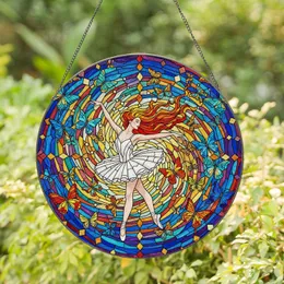 Ballerina Dancing Butterfly Stained Glass Art - Detailed Mosaic Geometric Glowing Pattern Stained Glass Suncatcher