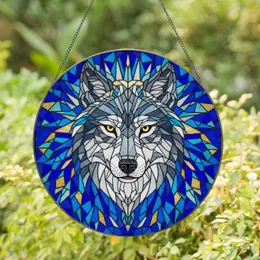 Majestic Wolf Head Stained Glass Mosaic Art - Geometric Crown Translucent Jewel Tones Stained Glass Suncatcher