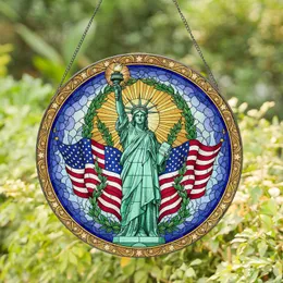 Statue of Liberty American Flag 1776 - Independence Day Patriotic Gift for Veterans Stained Glass Suncatcher