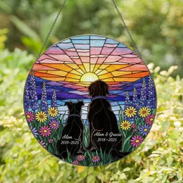 Silhouetted Dogs Alan & Gracie 2018-2025 Wildflowers Sunset Hills Sky Memorial Stained Glass Suncatcher