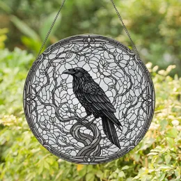 Detailed Black Raven Gnarled Branch Stained Glass Window Decor - Tiffany Style Home Gift Stained Glass Suncatcher