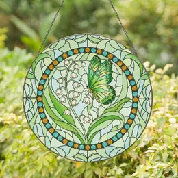 Vibrant Green Butterfly Lily of Valley Tiffany Stained Glass Intricate Floral Art Gift Stained Glass Suncatcher