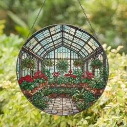 Stained Glass Greenhouse Interior Potted Plants Tiffany Style Luminous Mosaic Stained Glass Suncatcher