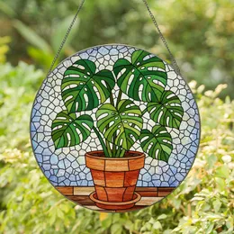 Lush Monstera Plant Stained Glass Window Decor - Terracotta Pot Mosaic Abstract Art Stained Glass Suncatcher