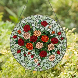 Cascading Blooming Roses Rosebuds Stained Glass Mosaic - Tiffany Inspired Home Decor Stained Glass Suncatcher