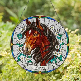Tiffany Style Stained Glass Bay Horse Head Poppy, Intricate Mosaic, Emerald Green Stained Glass Suncatcher