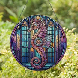 Intricate Seahorse Stained Glass Art - Tiffany Style Jewel Tone Gothic Window Mosaic Decor Stained Glass Suncatcher