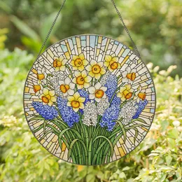 Daffodils Hyacinths Spring Flowers Bouquet Intricate Stained Glass Mosaic Window Art Decor Stained Glass Suncatcher