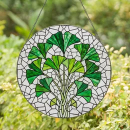 Ginkgo Biloba Stained Glass Leaf Mosaic Tiffany Art Style Emerald Lime Green White Stained Glass Suncatcher