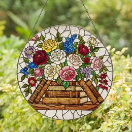 Stained Glass Rose Peony Bouquet - Antique Bookshelf Flowers Art Reader Gift Stained Glass Suncatcher