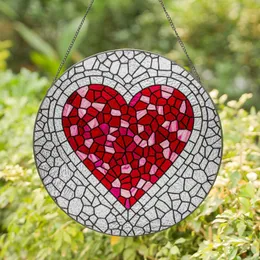 Red Pink Abstract Mosaic Heart Stained Glass Jewel Tones - Tiffany Style Clear Textured Glass Stained Glass Suncatcher