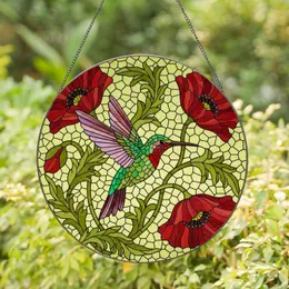 Intricate Hummingbird Poppy Stained Glass Mosaic - Window Art Home Decor Gift Stained Glass Suncatcher