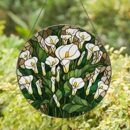 Large White Calla Lily Stained Glass Mosaic - Tiffany Floral Jewel Tone Home Decor Gift Stained Glass Suncatcher