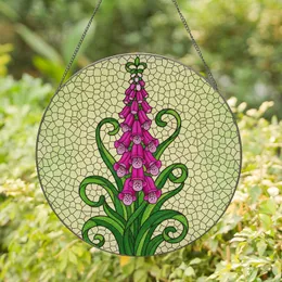 Pink Magenta Foxglove Flowers Stained Glass Mosaic Art - Tiffany Style Jewel Tone Floral Design Stained Glass Suncatcher