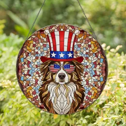 Stained Glass Uncle Sam Dog American Flag Sunglasses - Patriotic 4th of July Gift Stained Glass Suncatcher