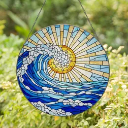 Majestic Ocean Wave Radiant Sun Stained Glass - Tiffany Style Shimmering Droplets Home Decor Stained Glass Suncatcher