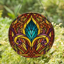 Tiffany Stained Glass Lily Petal Scroll Art Mosaic - Teal Turquoise Violet Gold Jewel Tones Stained Glass Suncatcher