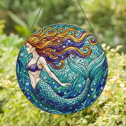 Mermaid Stained Glass Tiffany Ocean Currents Art - Intricate Aquatic Mosaic Design Stained Glass Suncatcher