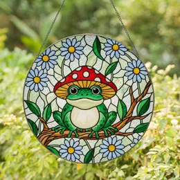 Frog Mushroom Tiffany Stained Glass Daisies - Jewel Tone Nature Window Art Stained Glass Suncatcher
