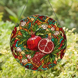 Pomegranate Tiffany Stained Glass Botanical Garden Mosaic - Ruby Red Floral Vines Stained Glass Suncatcher