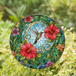 Stained Glass Hummingbird Hibiscus Crescent Moon Botanical Garden Mosaic Jewel Tones Stained Glass Suncatcher