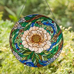 Tiffany Stained Glass Camellia Peony Bloom Jewel Tone Mosaic Art Home Decor Stained Glass Suncatcher