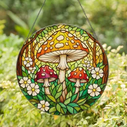 Stained Glass Toadstool Mushroom Forest Foliage Dappled Sunlight Tiffany Art Glowing Jewels Stained Glass Suncatcher