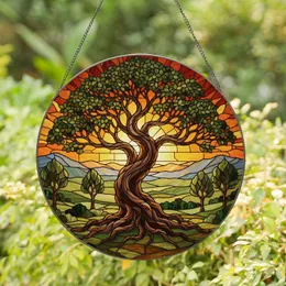 Majestic Gnarled Tree Tiffany Stained Glass Landscape Art - Rolling Hills Mountains Stained Glass Suncatcher