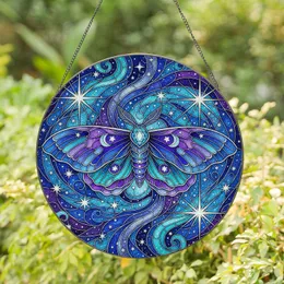 Celestial Moth Tiffany Stained Glass Cosmic Night Sky Art, Intricate Jewel Tones, Moons, Nebulae Stained Glass Suncatcher
