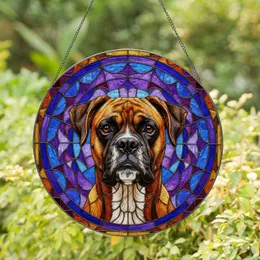 Brindle Boxer Dog Stained Glass Tiffany Mosaic Art Intricate Geometric Jewel Tones Stained Glass Suncatcher