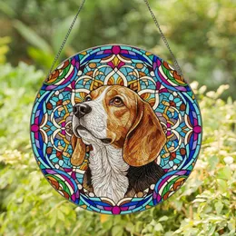 Beagle Dog Stained Glass Portrait - Tiffany Style Jewel Tones Full Frame Mosaic Art Stained Glass Suncatcher