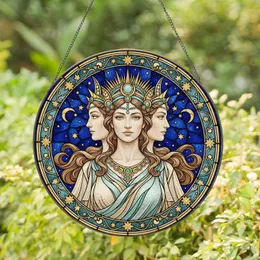Triple Goddess Three Faces Ornate Headpiece Celestial Stained Glass Tiffany Night Sky Stained Glass Suncatcher