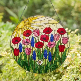 Tiffany Style Stained Glass Spring Meadow Tulips Poppies Grape Hyacinths Daisy Full Sun Stained Glass Suncatcher
