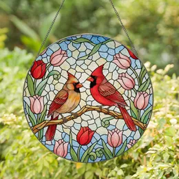 Highly Detailed Male Female Cardinal Stained Glass Red Tulips - Tiffany Window Art Stained Glass Suncatcher