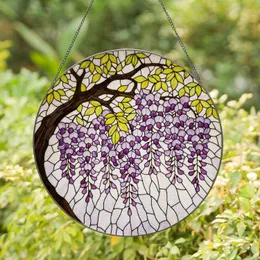 Wisteria Flowers Stained Glass Tiffany Style Mosaic Tree Branch Leaves Floral Stained Glass Suncatcher