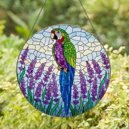 Highly Detailed Macaw Parrot & Purple Lavender Stained Glass Art - Tiffany Style Decor Gift Stained Glass Suncatcher