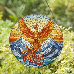 Soaring Phoenix Snow-Capped Mountain Tiffany Stained Glass - Sunrise Sunset Decor Stained Glass Suncatcher