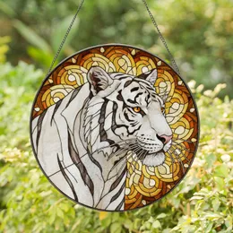 Majestic White Tiger Stained Glass Art - Detailed Tiffany Style Mosaic Artwork Stained Glass Suncatcher