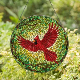 Intricate Stained Glass Cardinal Bird in Flight Tiffany Style Forest Canopy Mosaic Stained Glass Suncatcher