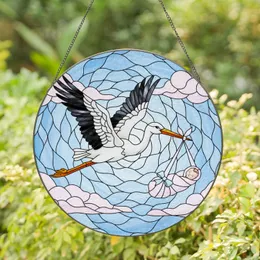 Stained Glass Stork Carrying Newborn Baby Art - New Baby Shower Gift for Expecting Parents Stained Glass Suncatcher