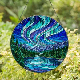 Aurora Borealis Tiffany Stained Glass Jewel Tone Mountain Lake Night Sky Forest Stained Glass Suncatcher