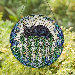 Black Cat Planter Vines Tiffany Glass Faceted - Garden Window Home Decor Gift Stained Glass Suncatcher