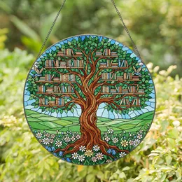 Majestic Tree with Books, Butterflies, Flowers, Rolling Hills, Jewel Tone Stained Glass Stained Glass Suncatcher