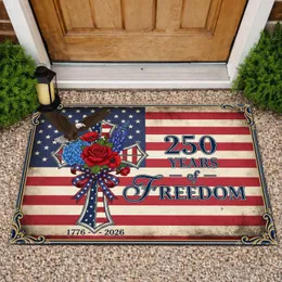 Bald Eagle American Flag Cross 1776-2026 - USA 250th Anniversary of Freedom Doormat