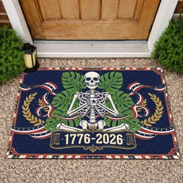 Contemplative Skeleton Patriotic Monstera Leaves 1776-2026 - USA 250th Anniversary Doormat