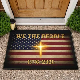 We The People Distressed American Flag Golden Cross 1776-2026 - USA 250th Anniversary Doormat