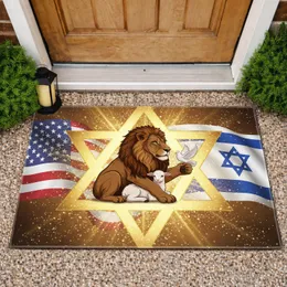 Patriotic Lion Dove Lamb Star of David American Israeli Flag - Unity Peace Symbolism Doormat