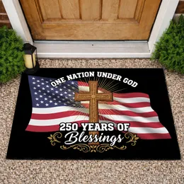 American Flag Cross 'One Nation Under God' - USA 250th Anniversary Blessings 1776-2026 Doormat