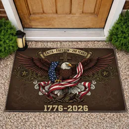 Bald Eagle American Flag Cross 1776-2026 - Patriotic Faith Freedom 250th Anniversary USA Doormat