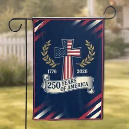 American Flag Cross 1776-2026 - USA 250 Years of America Independence Day Garden Flag